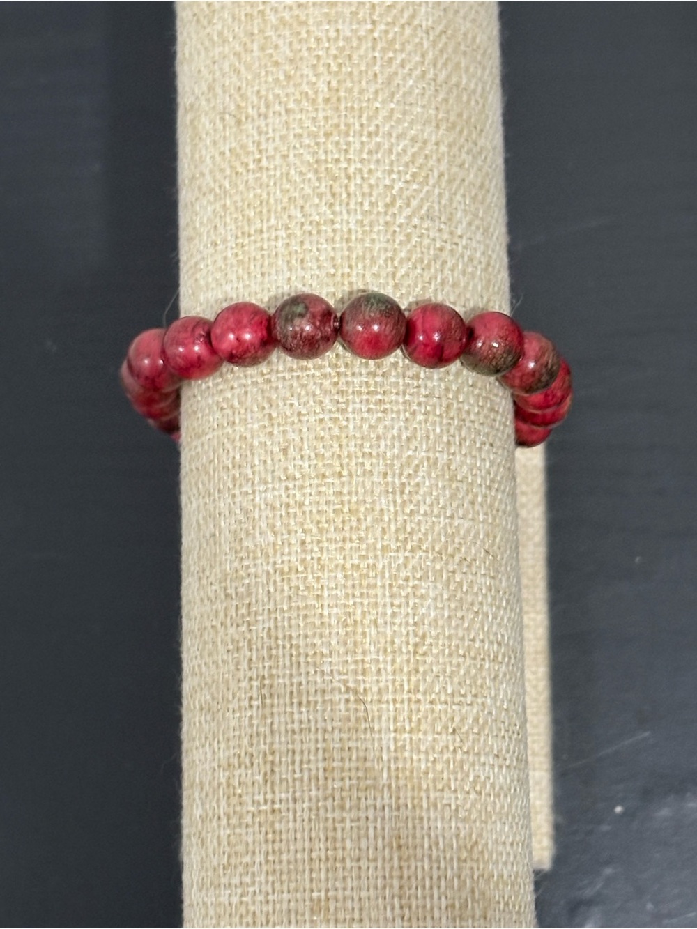 Handcrafted red marble small acrylic beads beaded bracelet